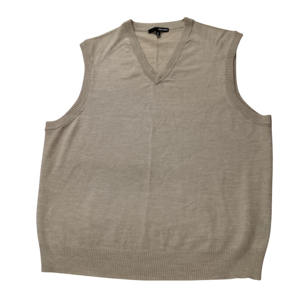 Murano Mens V Neck‎ Sweater Vest Tan Beige 100% Merino Wool XL